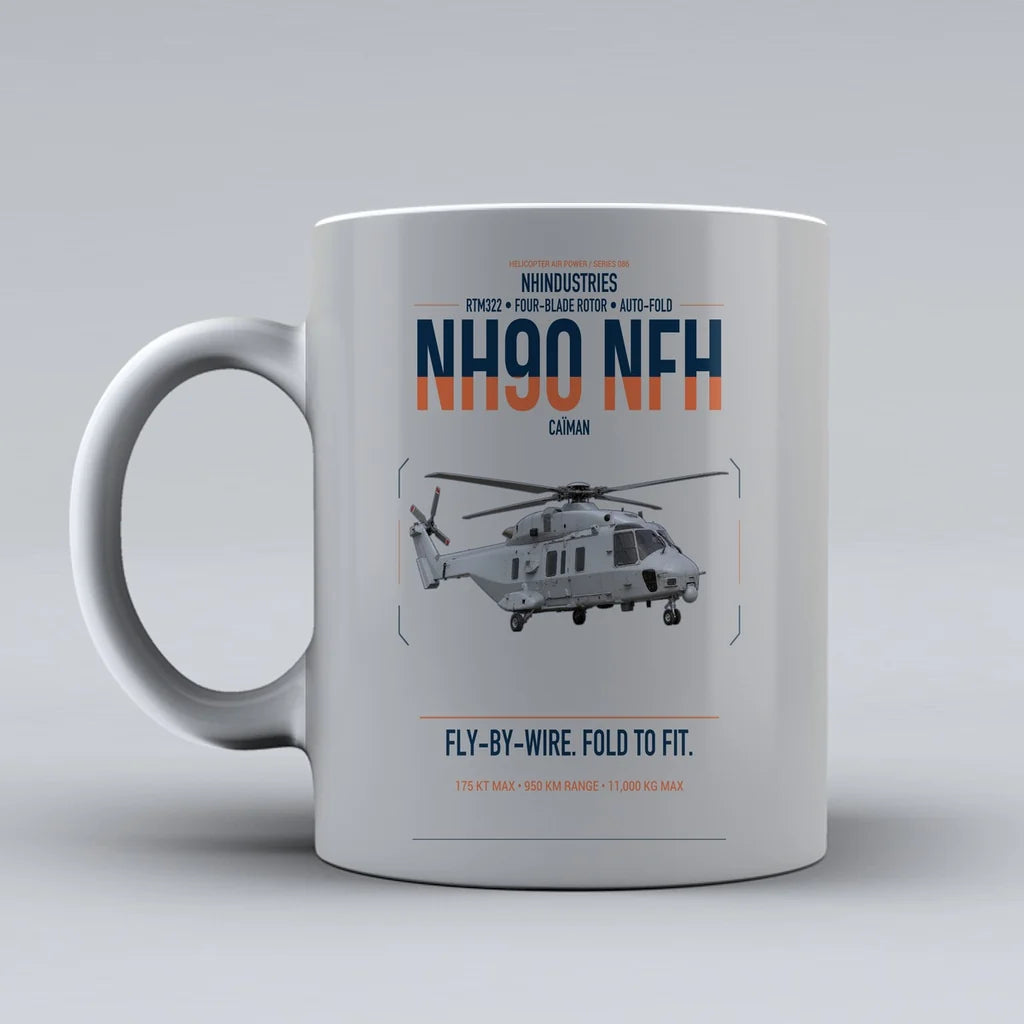 NHIndustries NH90 NFH Caïman design on light gray ceramic mug, double-side print