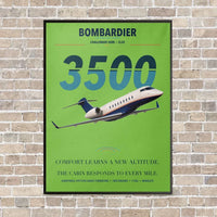Thumbnail for Bombardier Challenger 3500 vertical canvas print - framed - light green background