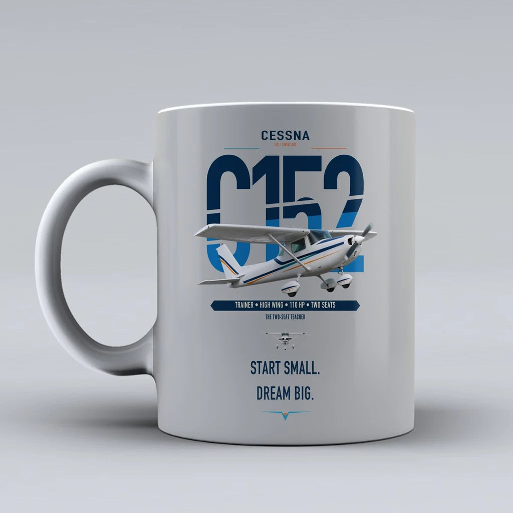 Cessna 152 design on light gray ceramic mug, double-side print