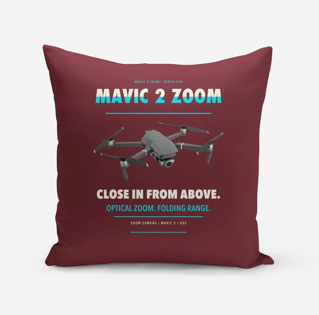 DJI Mavic 2 Zoom design on dark red pillow