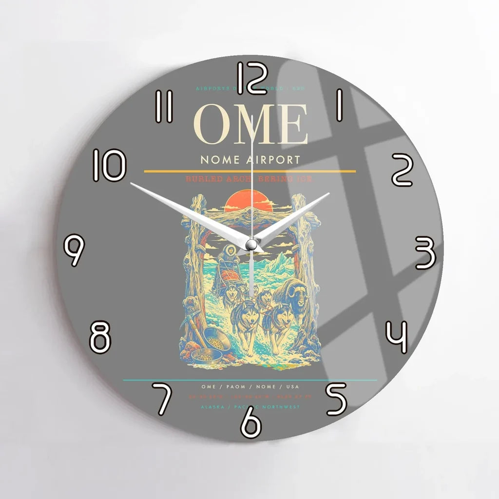 Nome Airport (OME) design on gray no frame wall clock