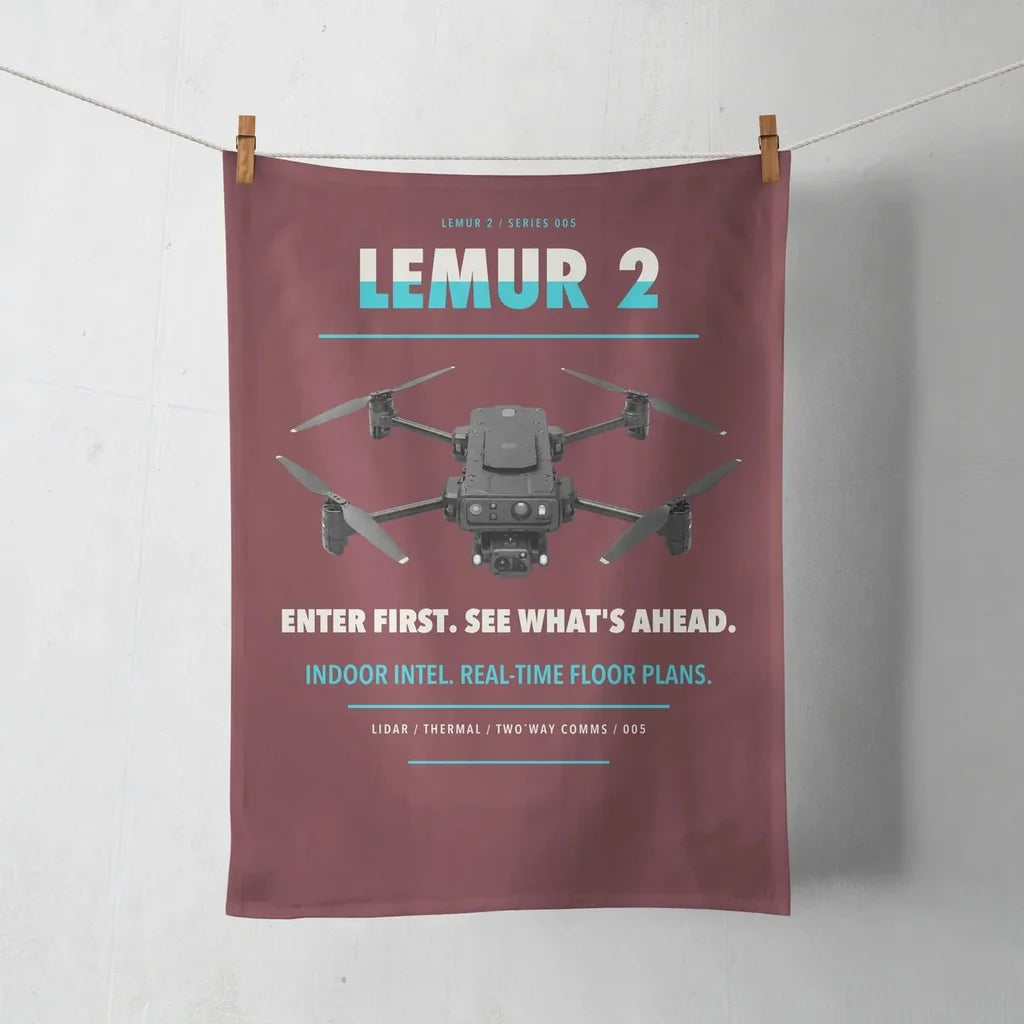 BRINC LEMUR 2 design on dark red towel