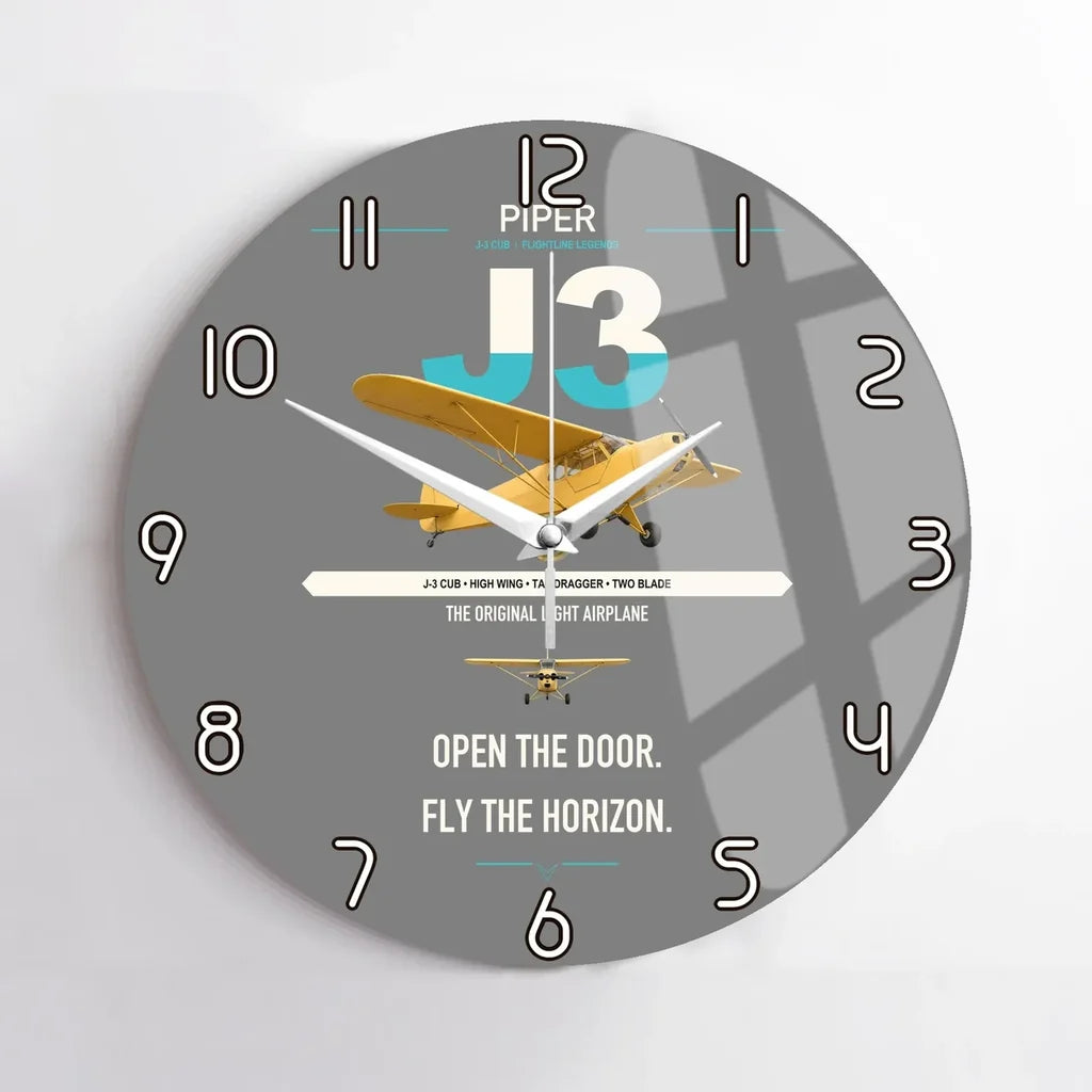 Piper J-3 Cub design on gray no frame wall clock