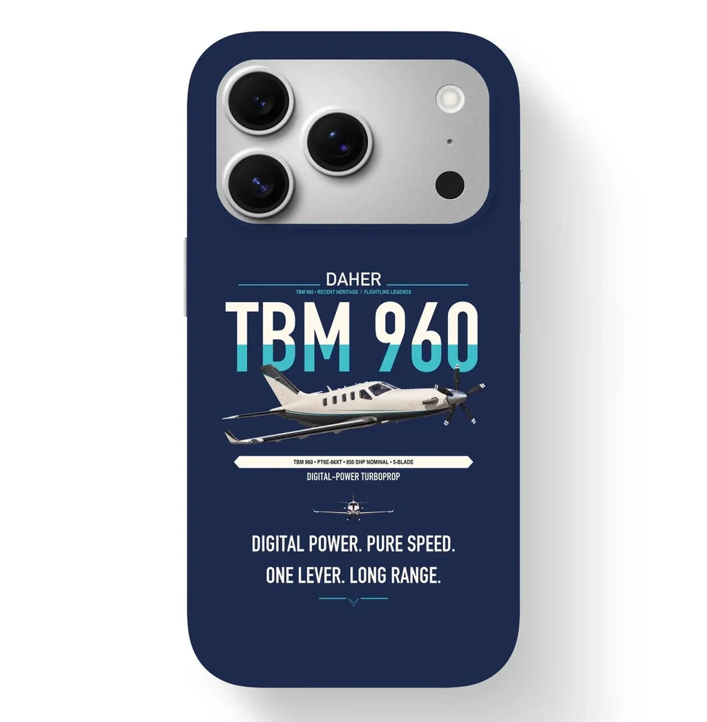 Daher TBM 960 design on navy blue magsafe iphone case, for iPhone 17 Pro