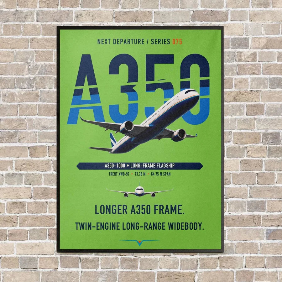 Airbus A350-1000 vertical canvas print - framed - light green background