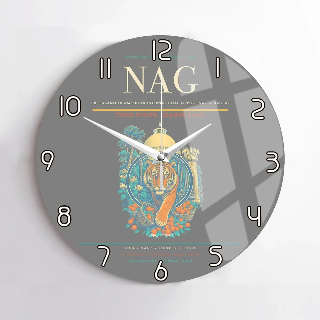 Dr. Babasaheb Ambedkar International Airport (NAG) design on gray no frame wall clock