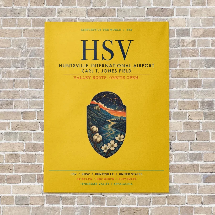 Huntsville International Airport HSV vertical canvas print - no frame - yellow background