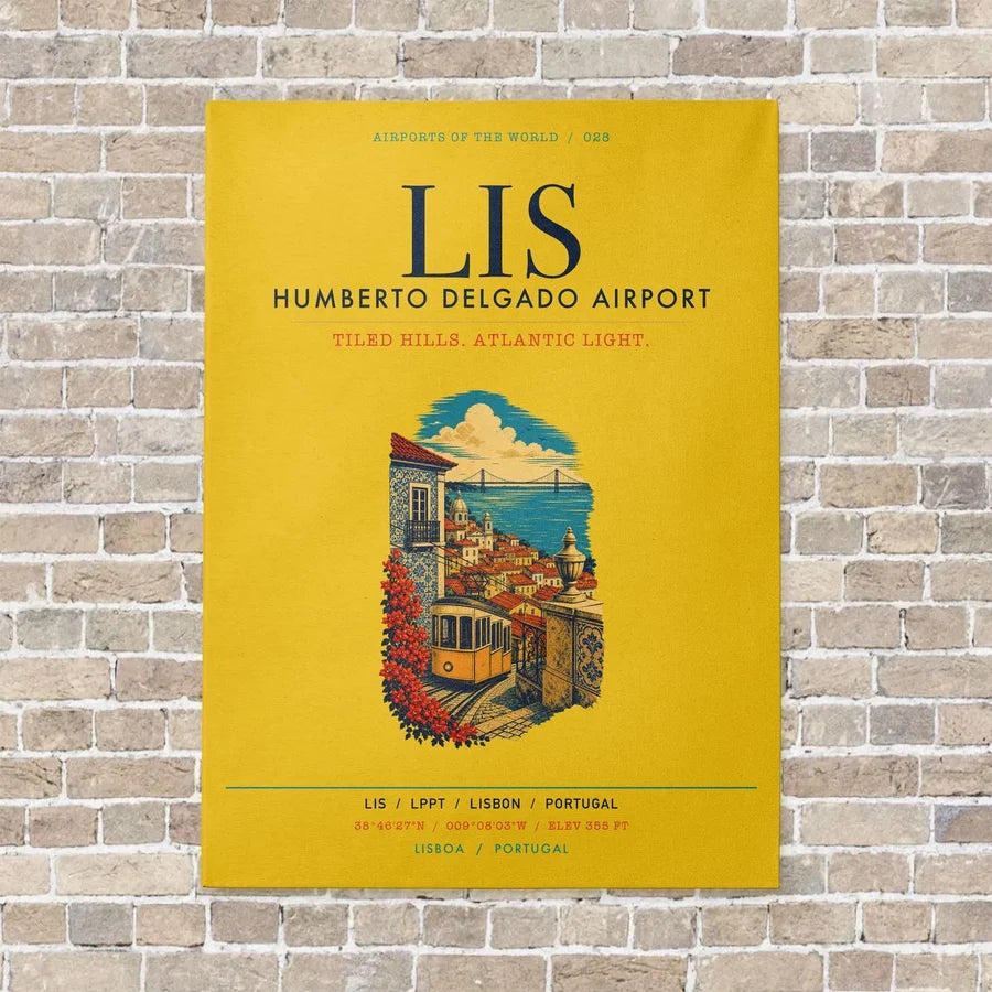 Lisbon Humberto Delgado Airport LIS vertical canvas print - no frame - yellow background