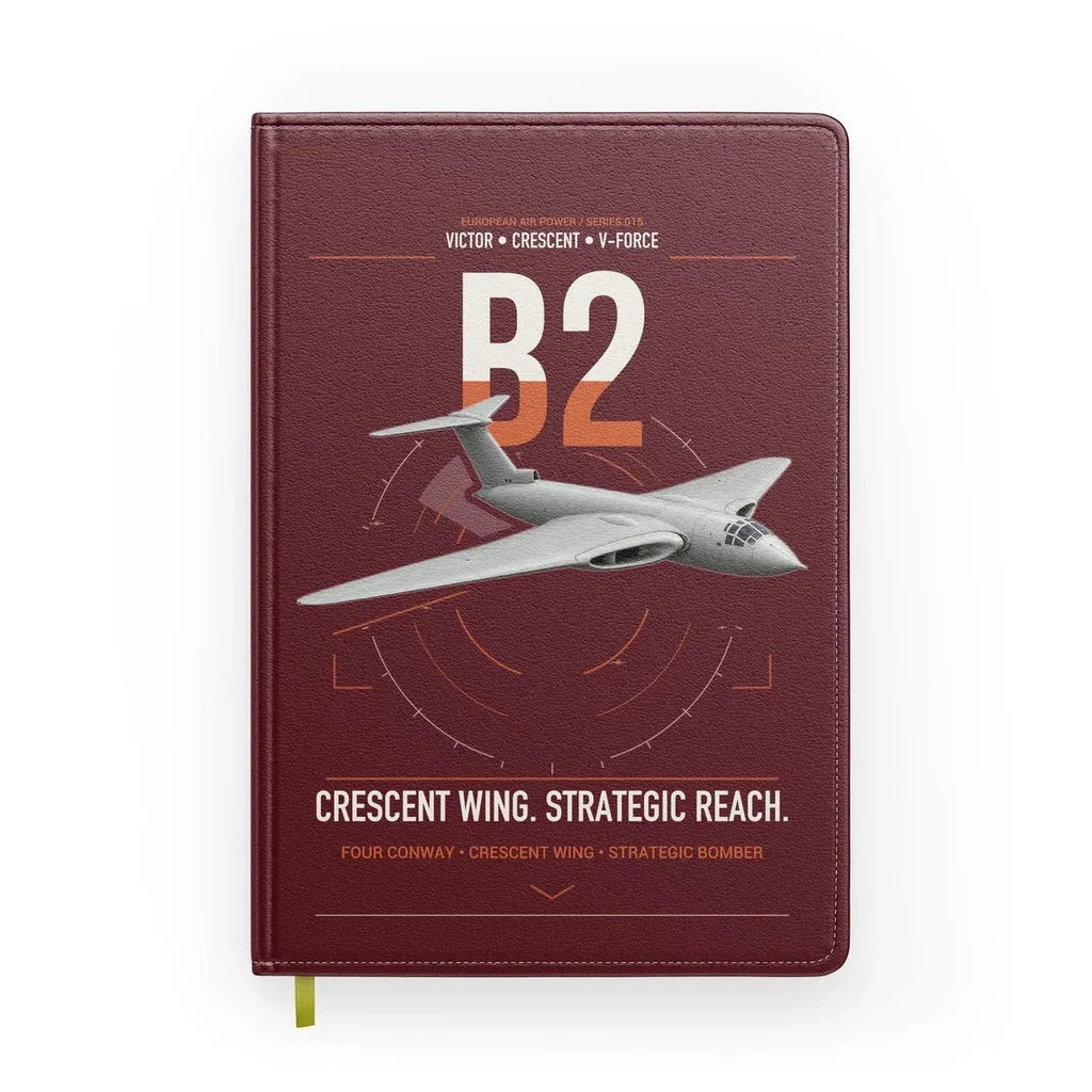 Handley Page Victor B2 design on dark red notebook