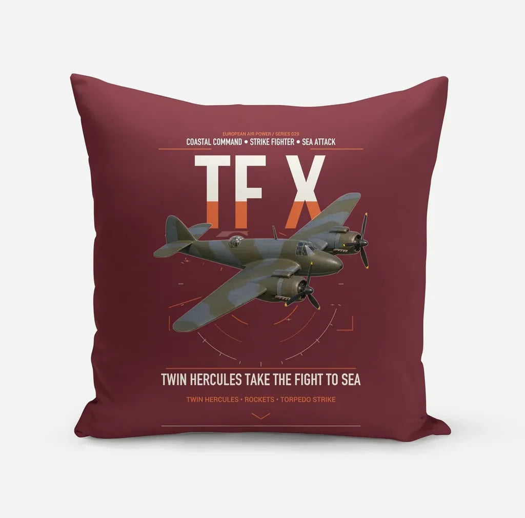 Bristol Beaufighter TF X design on dark red pillow