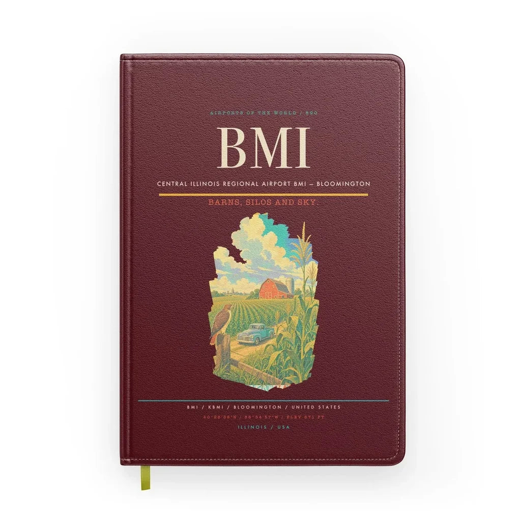 Central Illinois Regional Airport (BMI) design on dark red notebook