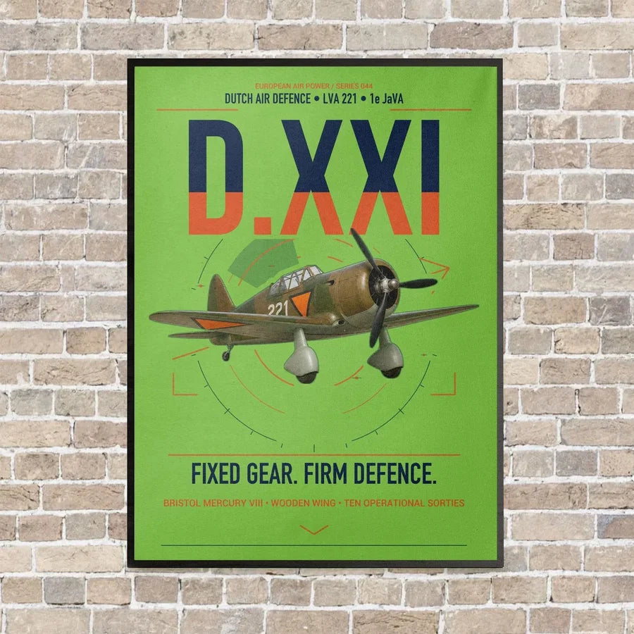 Fokker D.XXI — Dutch LVA aircraft 221 vertical canvas print - framed - light green background