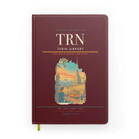 Thumbnail for Turin Airport (TRN) design on dark red notebook