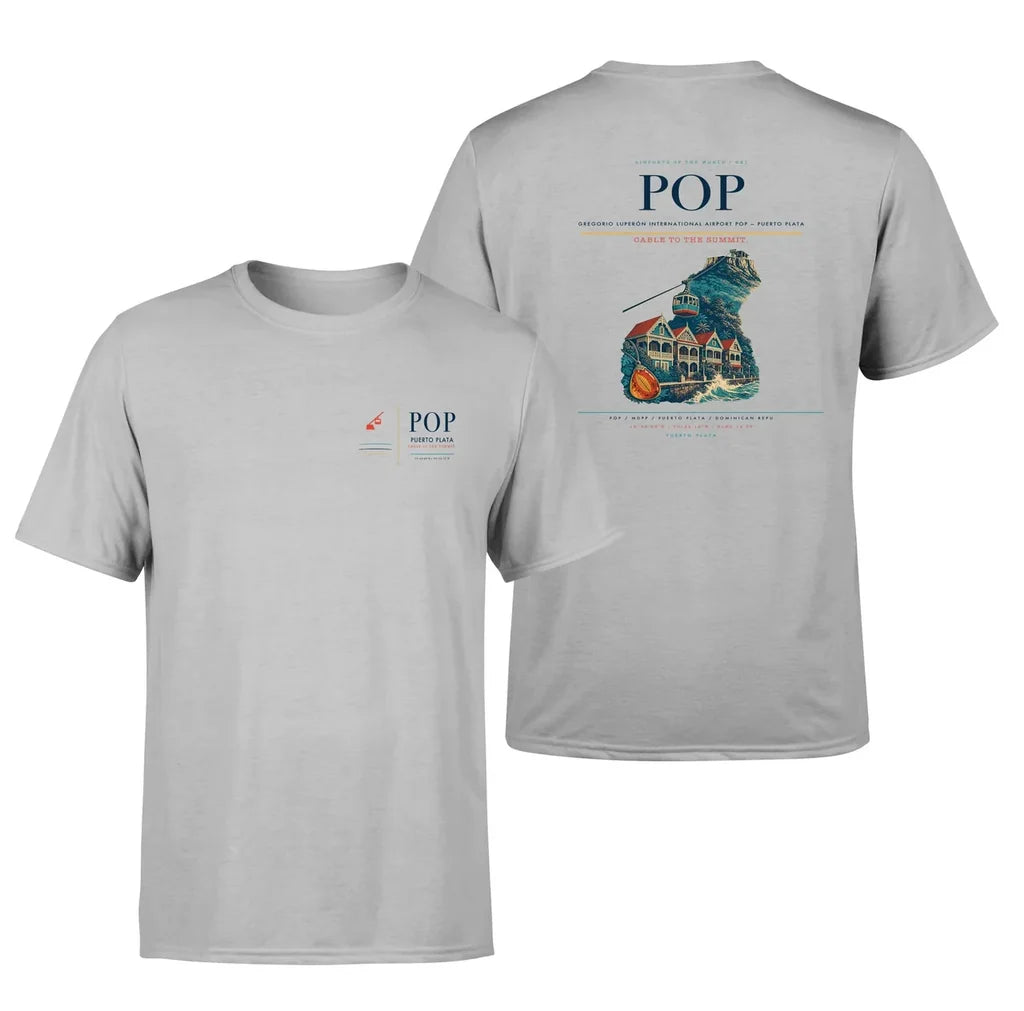Gregorio Luperón International Airport (POP) design printed on light gray double-side t-shirt