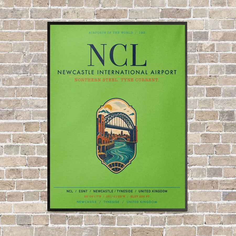 Newcastle International Airport NCL vertical canvas print - framed - light green background
