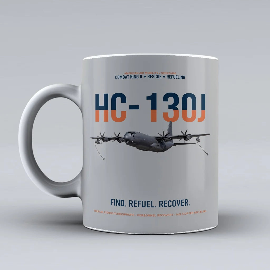 HC-130J COMBAT KING II design on light gray ceramic mug, double-side print