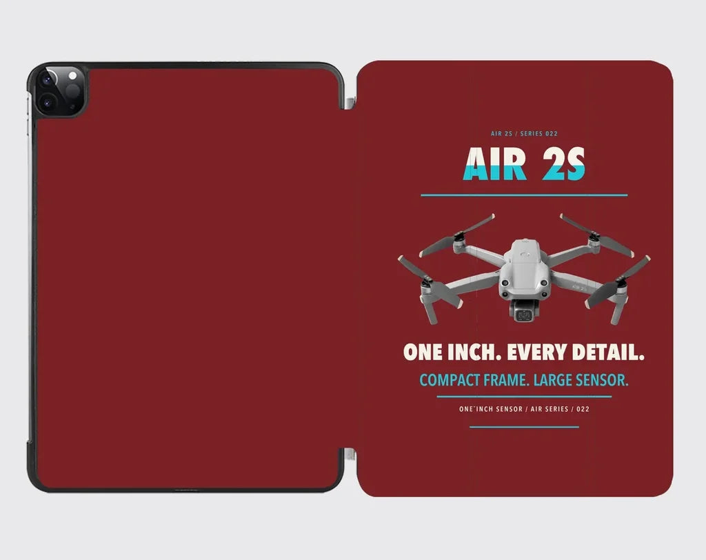 DJI Air 2S design on dark red ipad tablet case