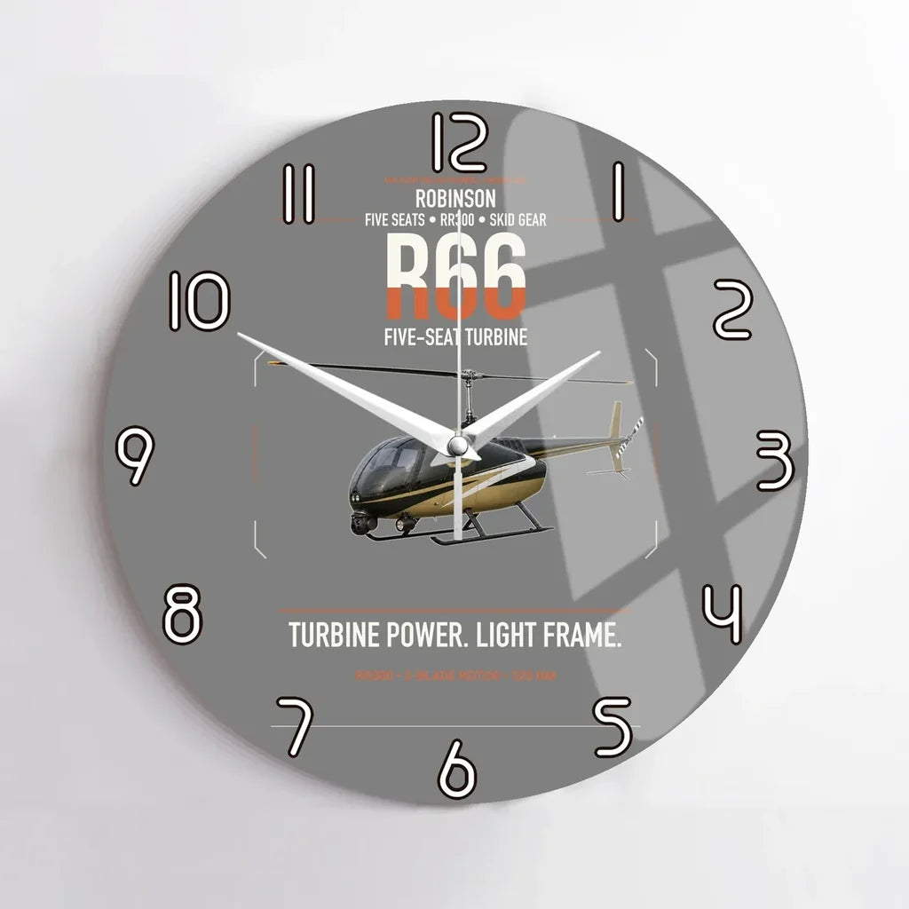 Robinson R66 design on gray no frame wall clock