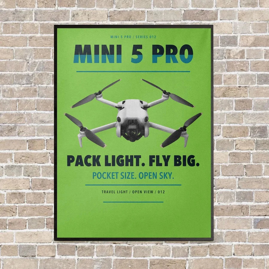 DJI Mini 5 Pro vertical canvas print - framed - light green background