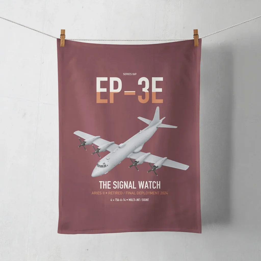 EP-3E ARIES II design on dark red towel