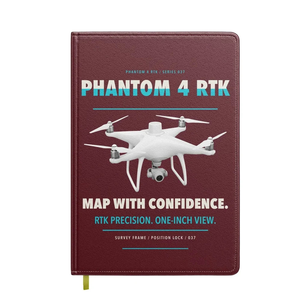 DJI Phantom 4 RTK design on dark red notebook