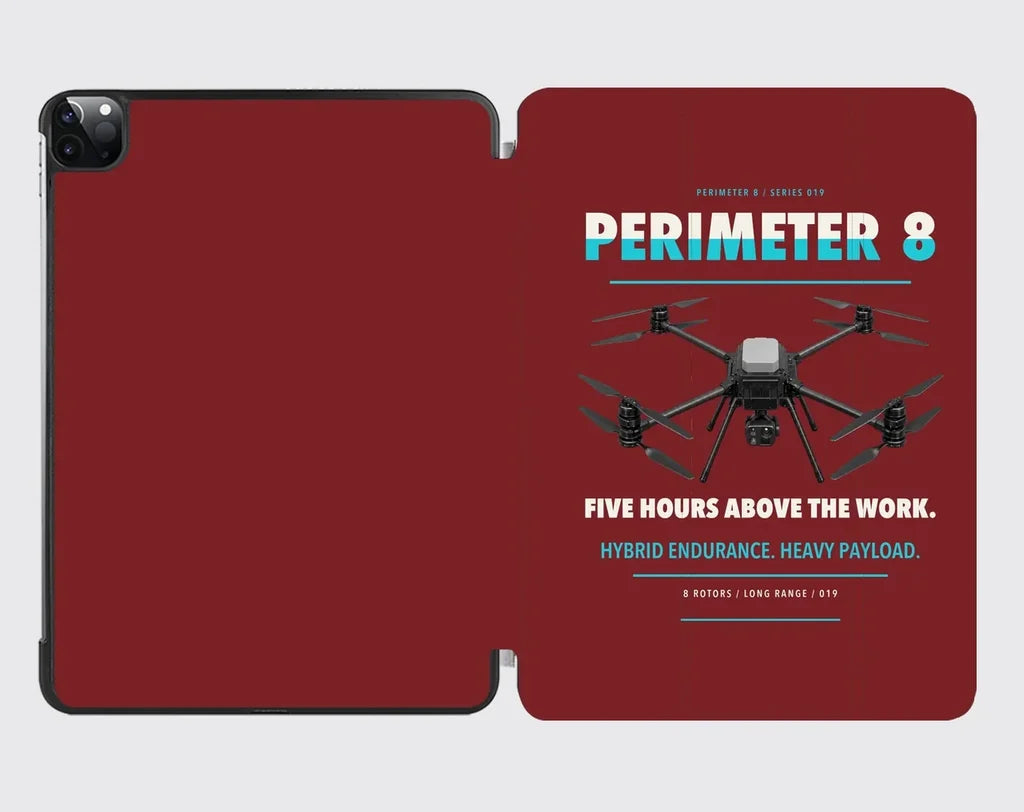 Skyfront Perimeter 8 design on dark red ipad tablet case