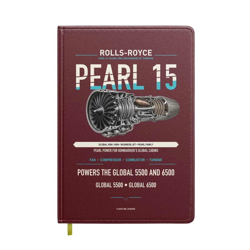 PEARL 15 design on dark red notebook