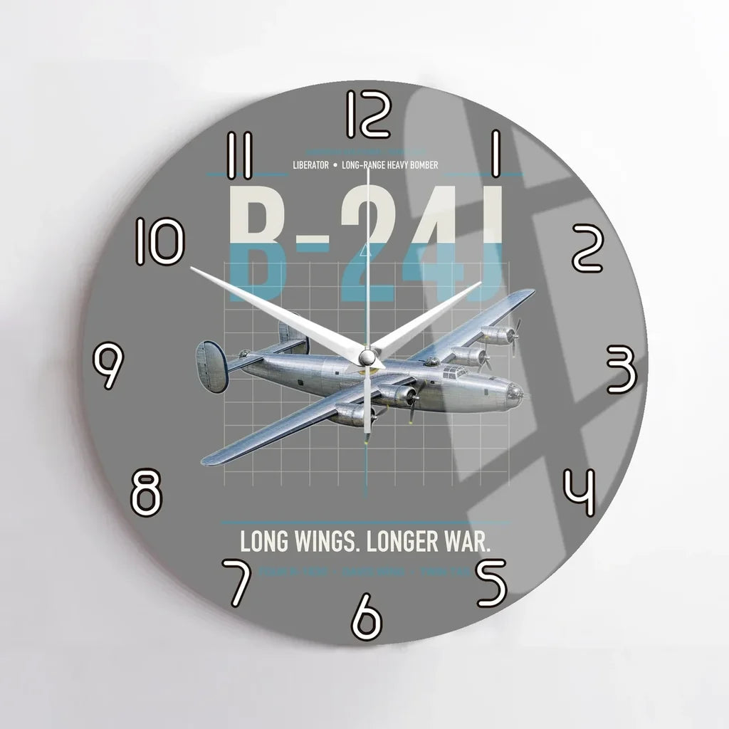 B-24J Liberator design on gray no frame wall clock