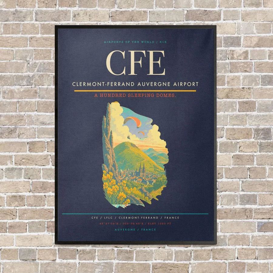 Clermont-Ferrand Auvergne Airport CFE - Canvas Framed - Navy Blue