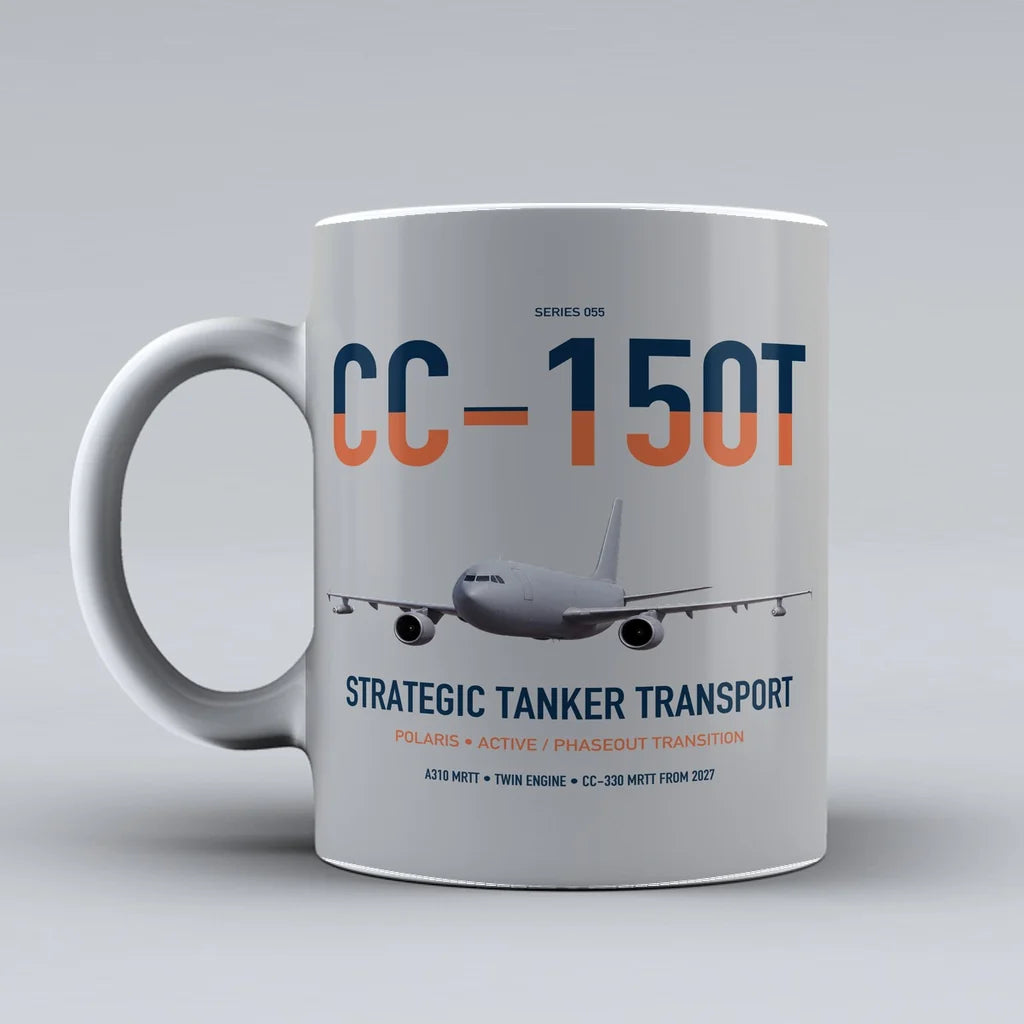 Airbus CC-150T Polaris design on light gray ceramic mug, double-side print