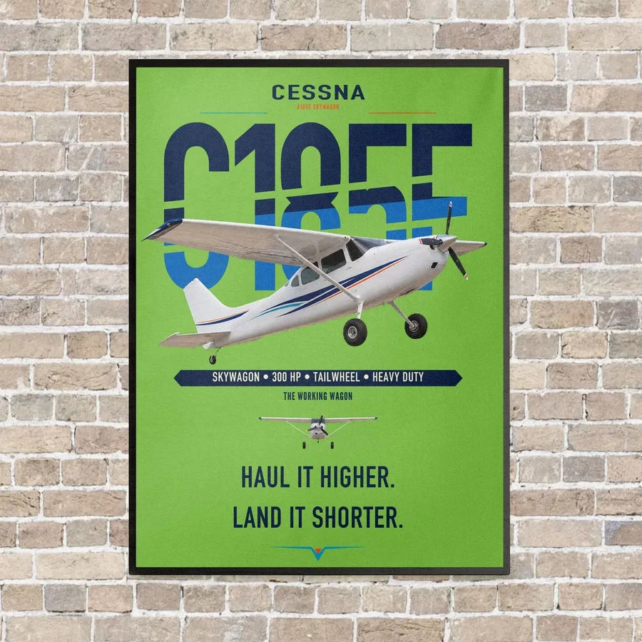 Cessna A185F Skywagon vertical canvas print - framed - light green background