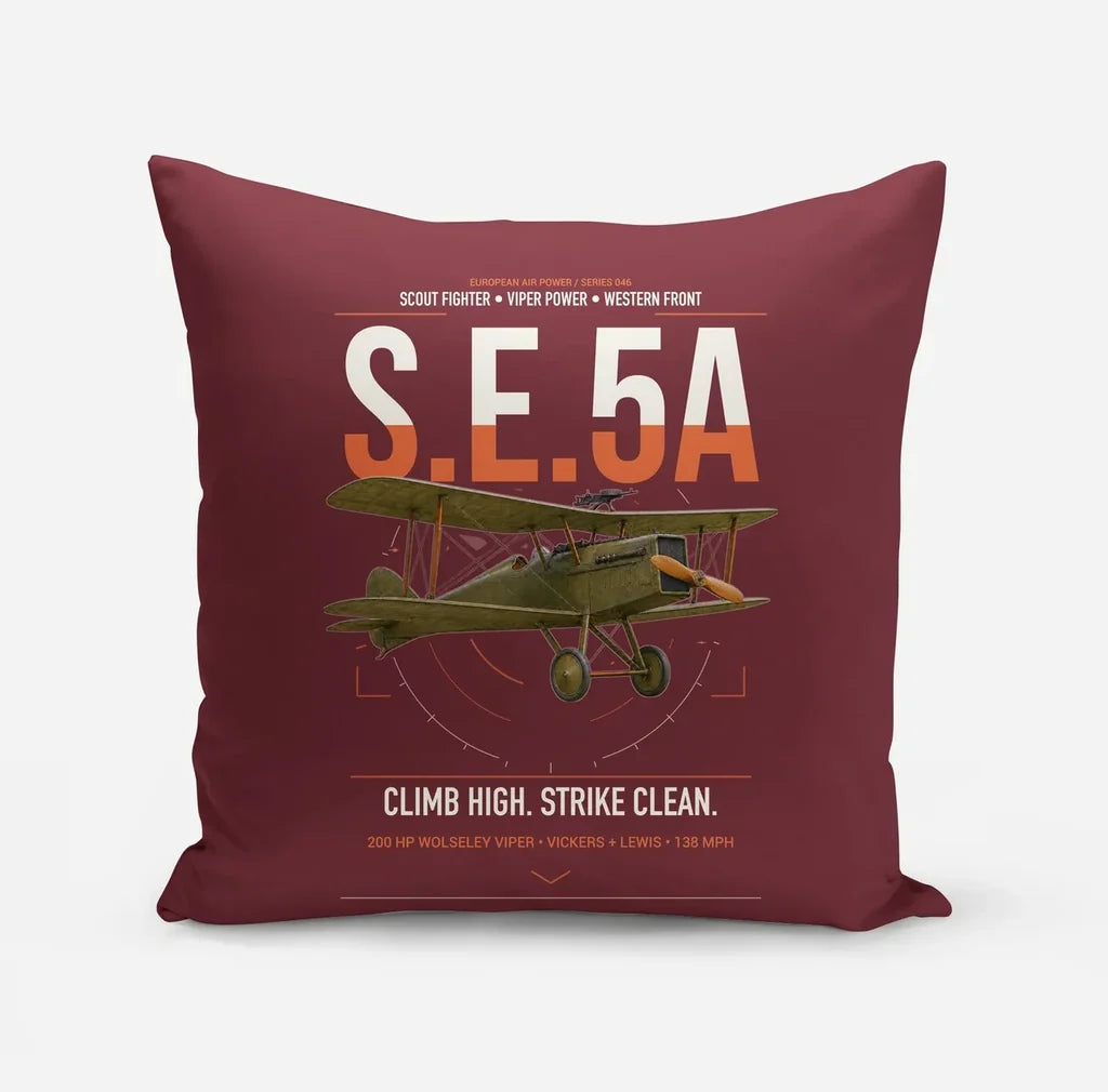 Royal Aircraft Factory S.E.5a design on dark red pillow