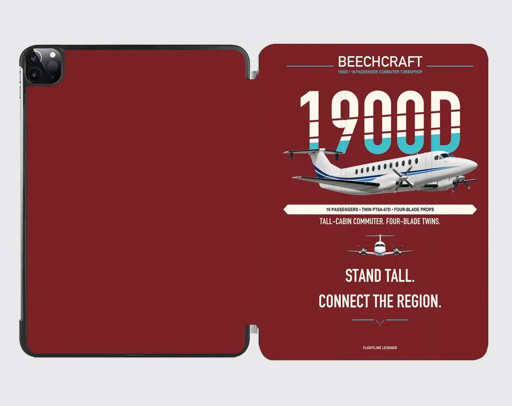 Beechcraft 1900D design on dark red ipad tablet case