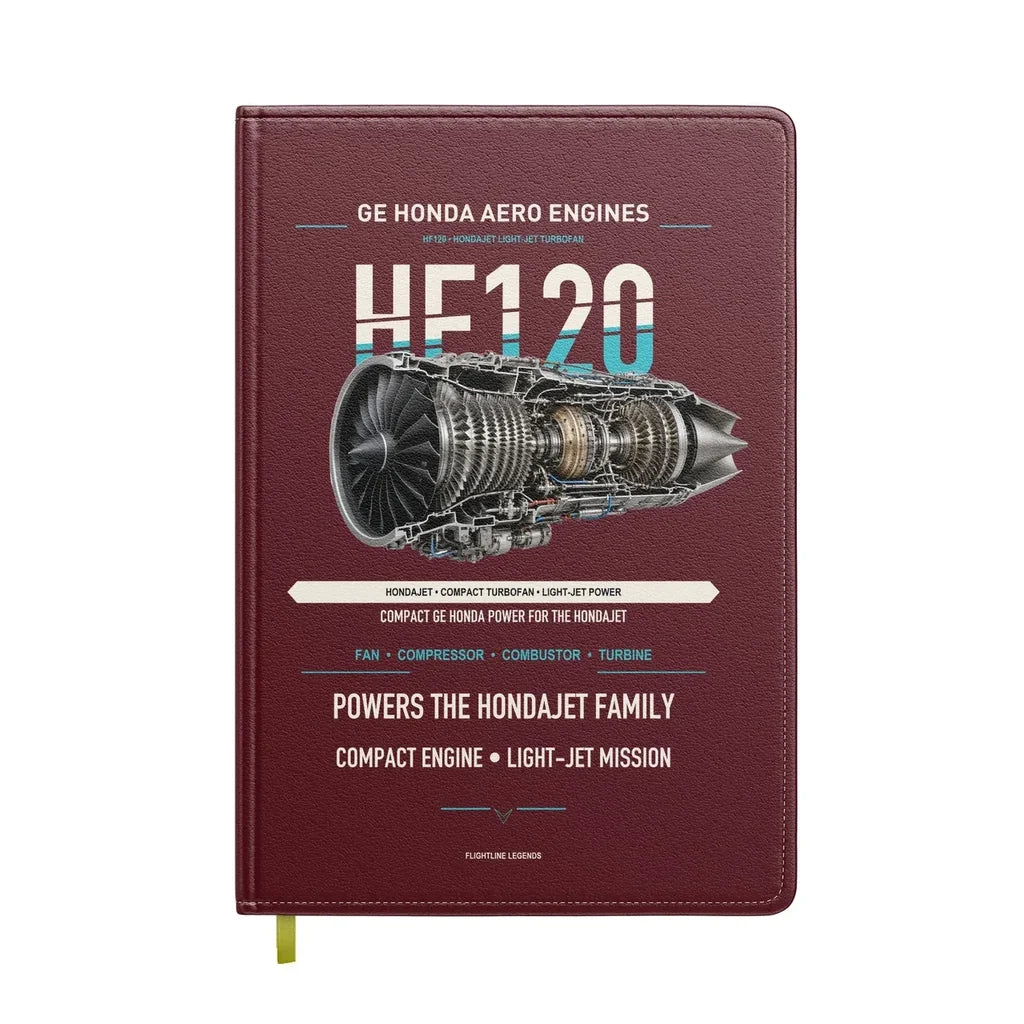 HF120 design on dark red notebook