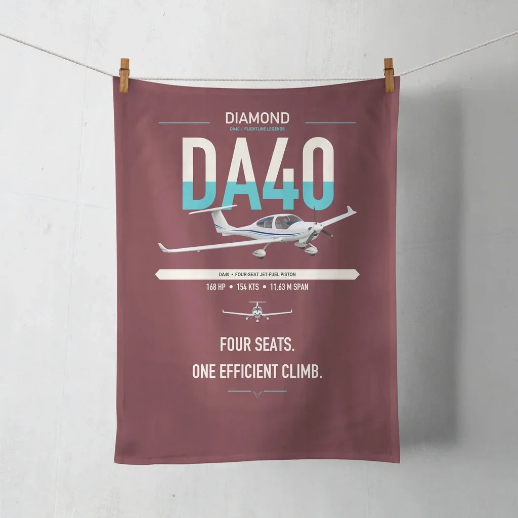 Diamond DA40 design on dark red towel