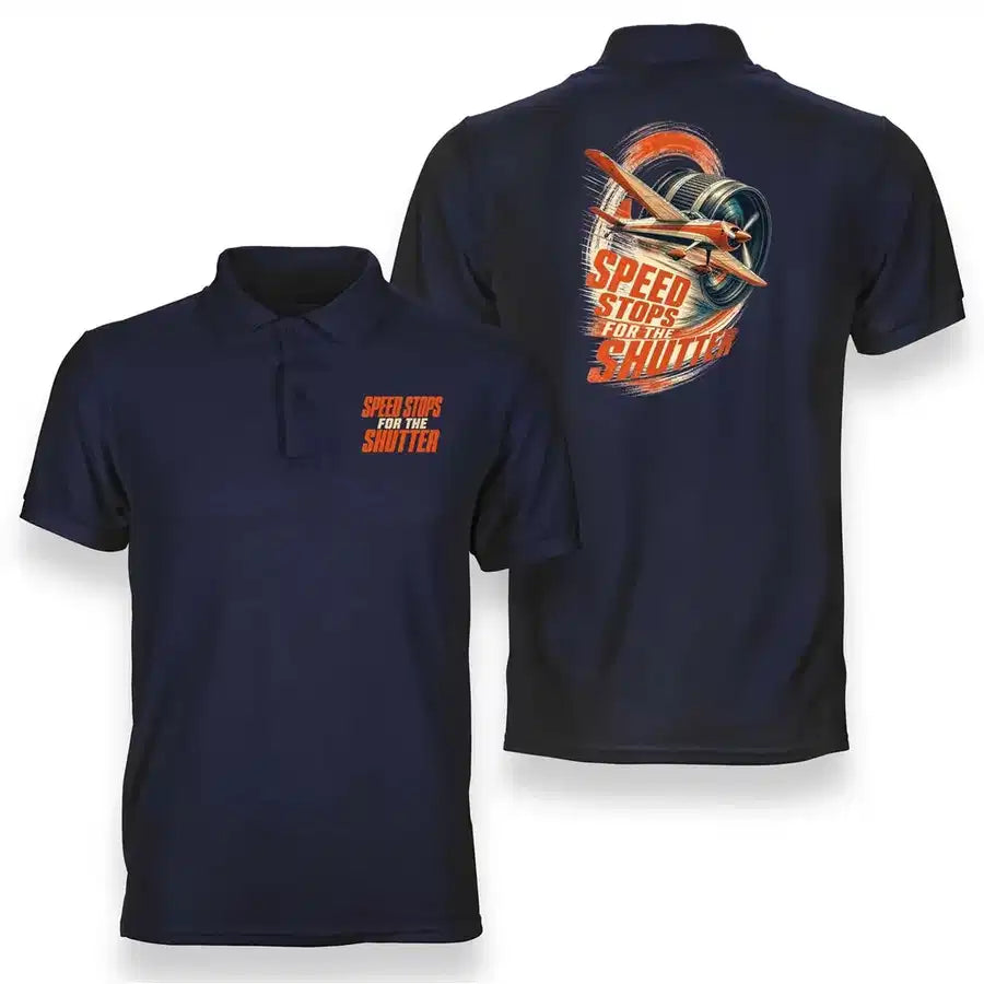SIGNAL 649 - Speed Stops For The Shutter - Double-Side Polo design on navy blue double side polo