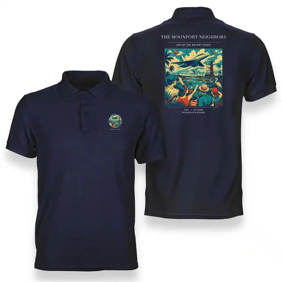 VINTAGE G4129 - The Moonport Neighbors - Double-Side Polo T-Shirt design on navyblue