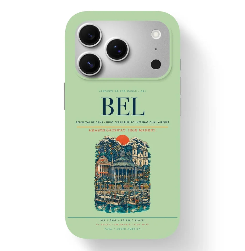 Belem Airport (BEL) design on light green iPhone 17 Pro MagSafe case