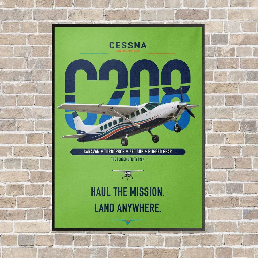 Cessna 208 Caravan vertical canvas print - framed - light green background