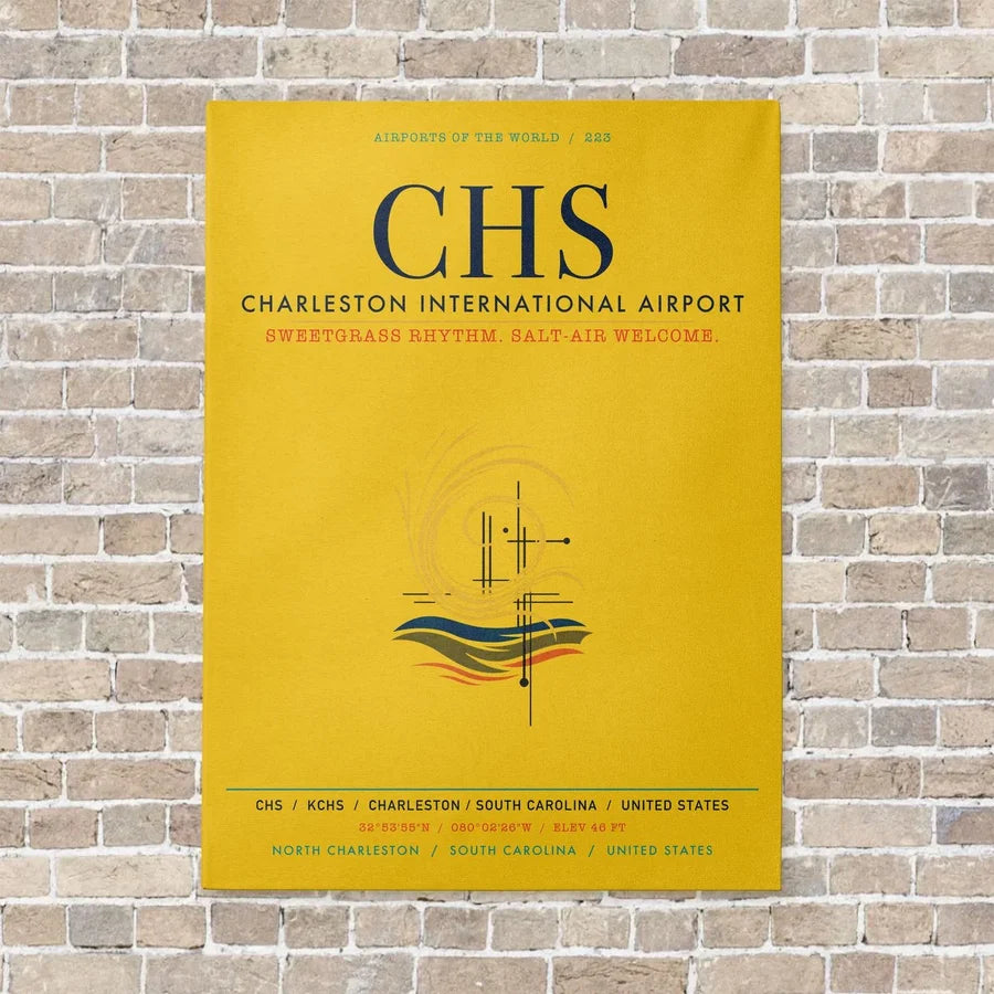 Charleston International Airport CHS vertical canvas print - no frame - yellow background