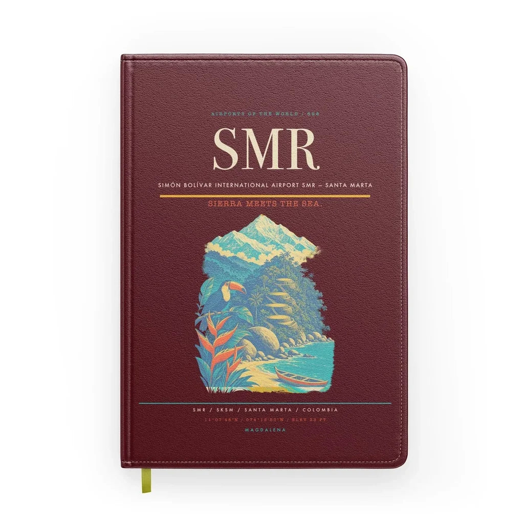 Simón Bolívar International Airport (SMR) design on dark red notebook