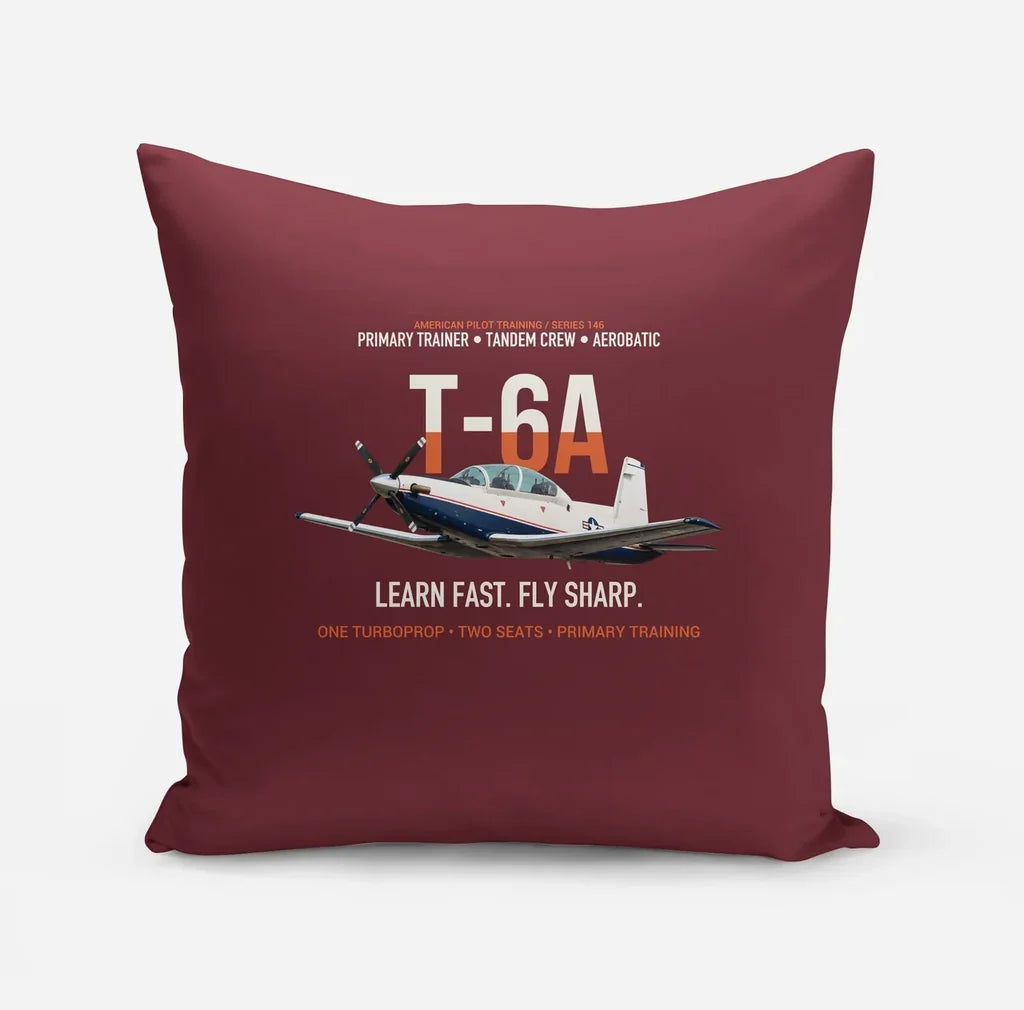 T-6A Texan II Train The Next Generation design on dark red pillow