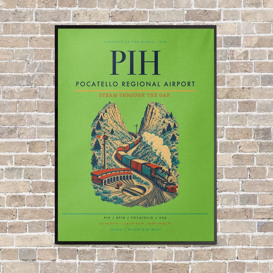 Pocatello Regional Airport PIH vertical canvas print - framed - light green background