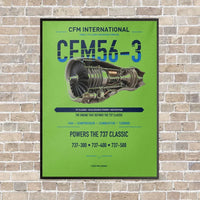 Thumbnail for CFM56-3 vertical canvas print - framed - light green background