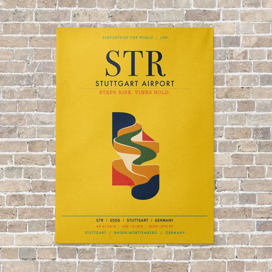 Stuttgart Airport STR vertical canvas print - no frame - yellow background