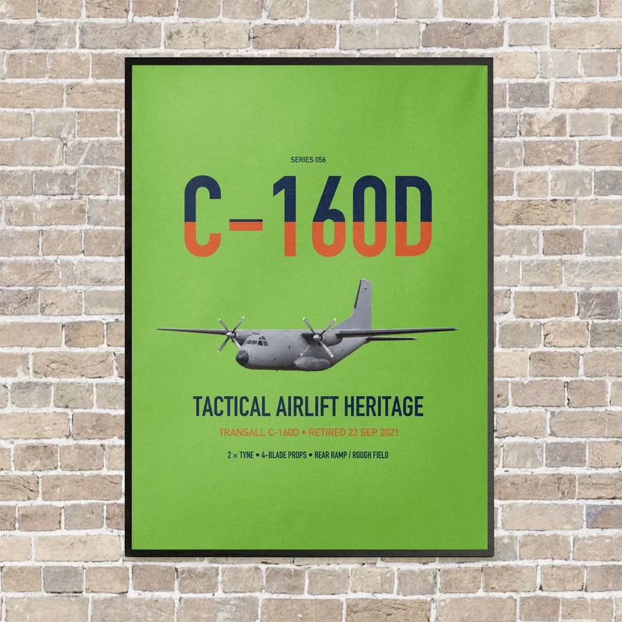 Transall C-160D vertical canvas print - framed - light green background