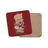 Thumbnail for The First Pass Wakes The Field design on dark red 1 piece coaster