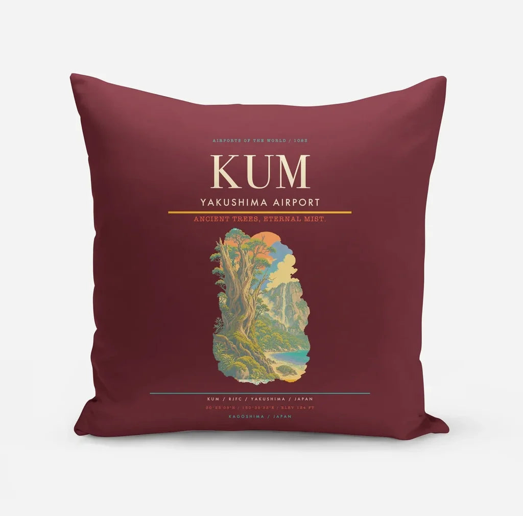 Yakushima Airport (KUM) design on dark red pillow