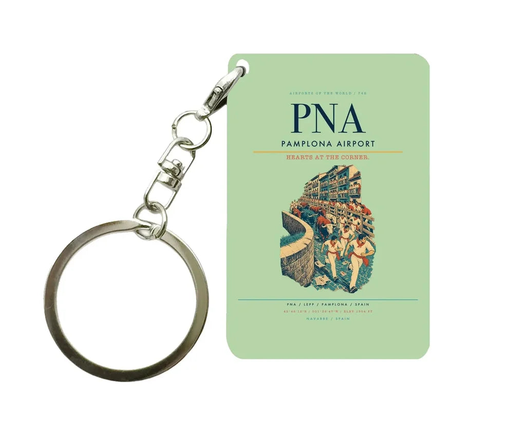 Pamplona Airport (PNA) design on light green key chain