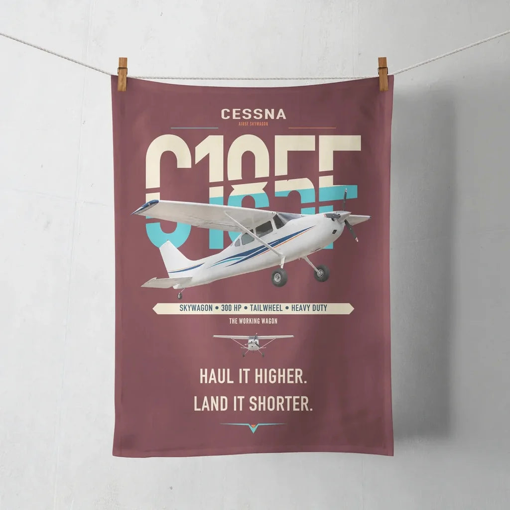 Cessna A185F Skywagon design on dark red towel